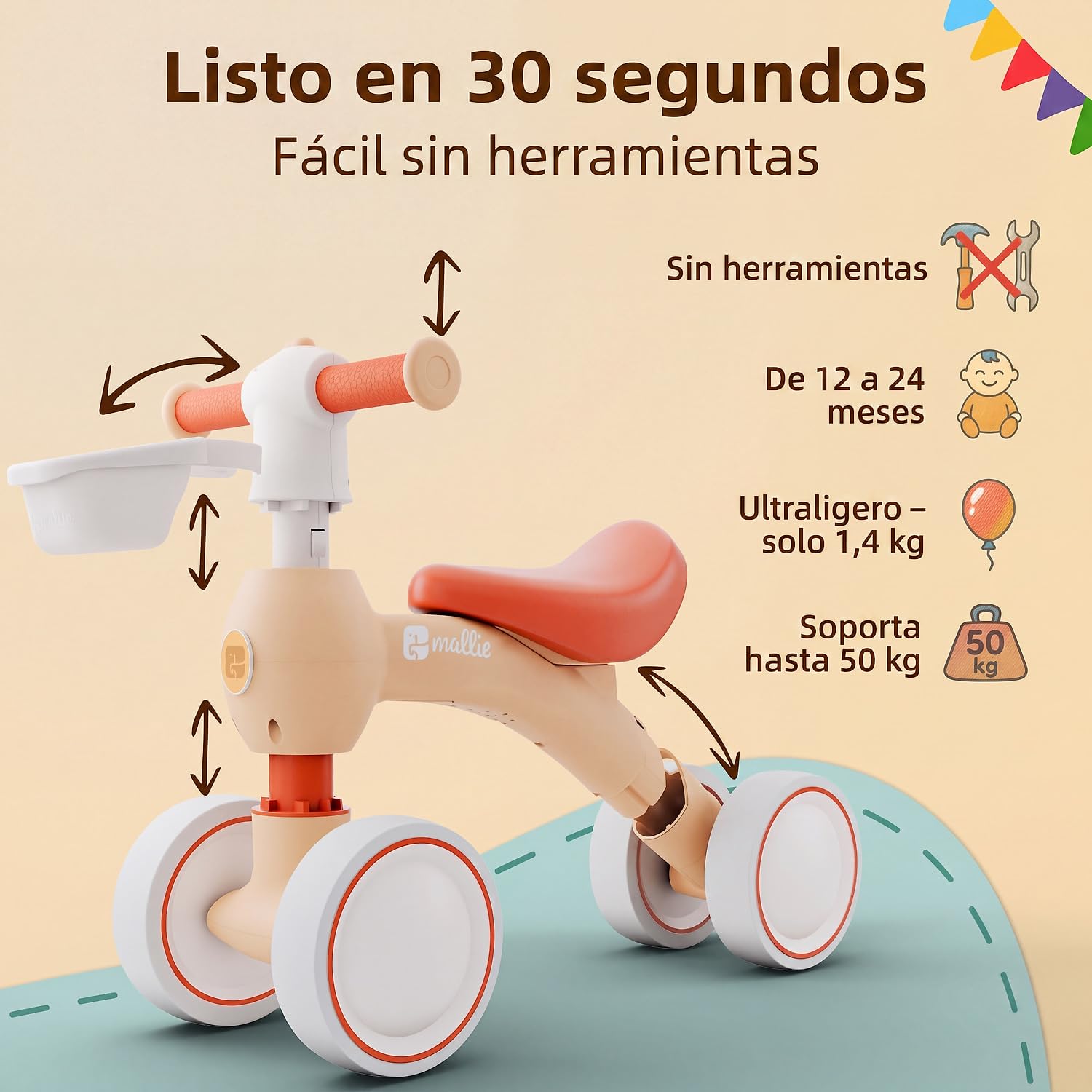 Mallie® Juguetes Niños 1 Año con Cesta - Bicicleta Niño 2 Años, Correpasillos Bebe, Bici 1 Año, Regalo Bebe, Triciclo