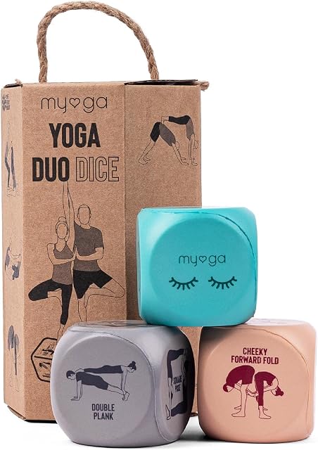 Myga Yoga Dice - Set of 3 Dice with Partner Yoga Poses and Actions for Exercise, Fitness and Full Body Workout - Soft & Lightweight Dice great for Travel and Family Fun - Ideal for Gifting