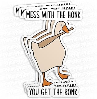 (3Pcs) Mess with The Honk You Get The Bonk Sticker Funny Meme Goose Duck 3" Waterproof Vinyl Decal Sticker Laptop, Water Bottles, Phone, Kindle Merchandise Decor Decal Gifts 3 Inches