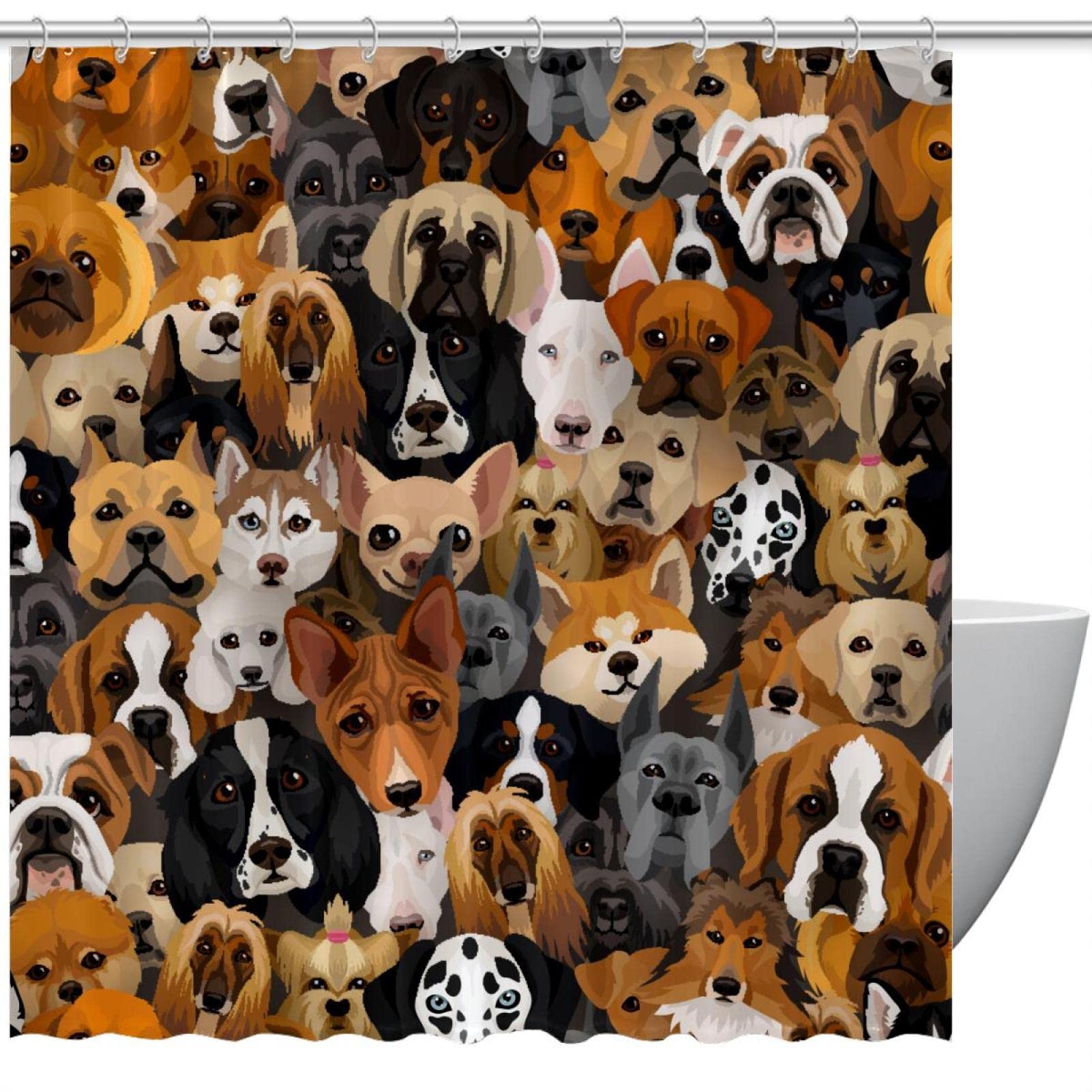 Rideau de douche chiens motif animaux 183 cm pour salle de bain