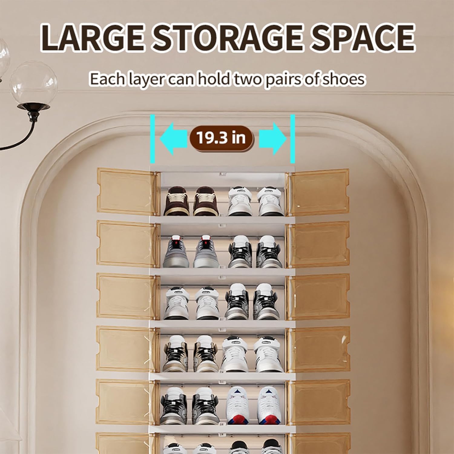 ROOM127 Foldable Shoe Cabinet Shelf with Pulleys,Portable Shoe Rack Organizer for Closet Entryway,Stackable Cabinet with Magnetic Transparent Door,Plastic Storage Cabinet-(9 Layers)