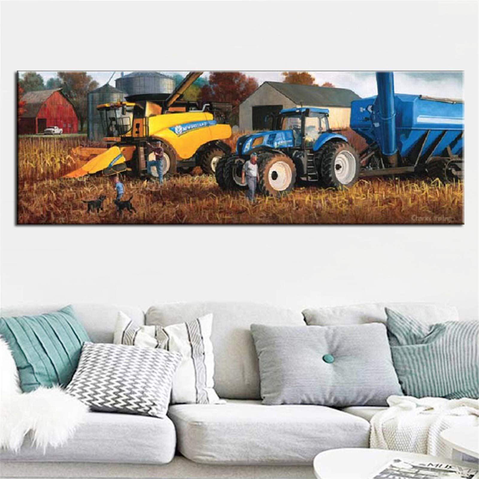 Kit de peinture diamant broderie 5D moissonneuse agricole grand format 30x90 cm strass ronds