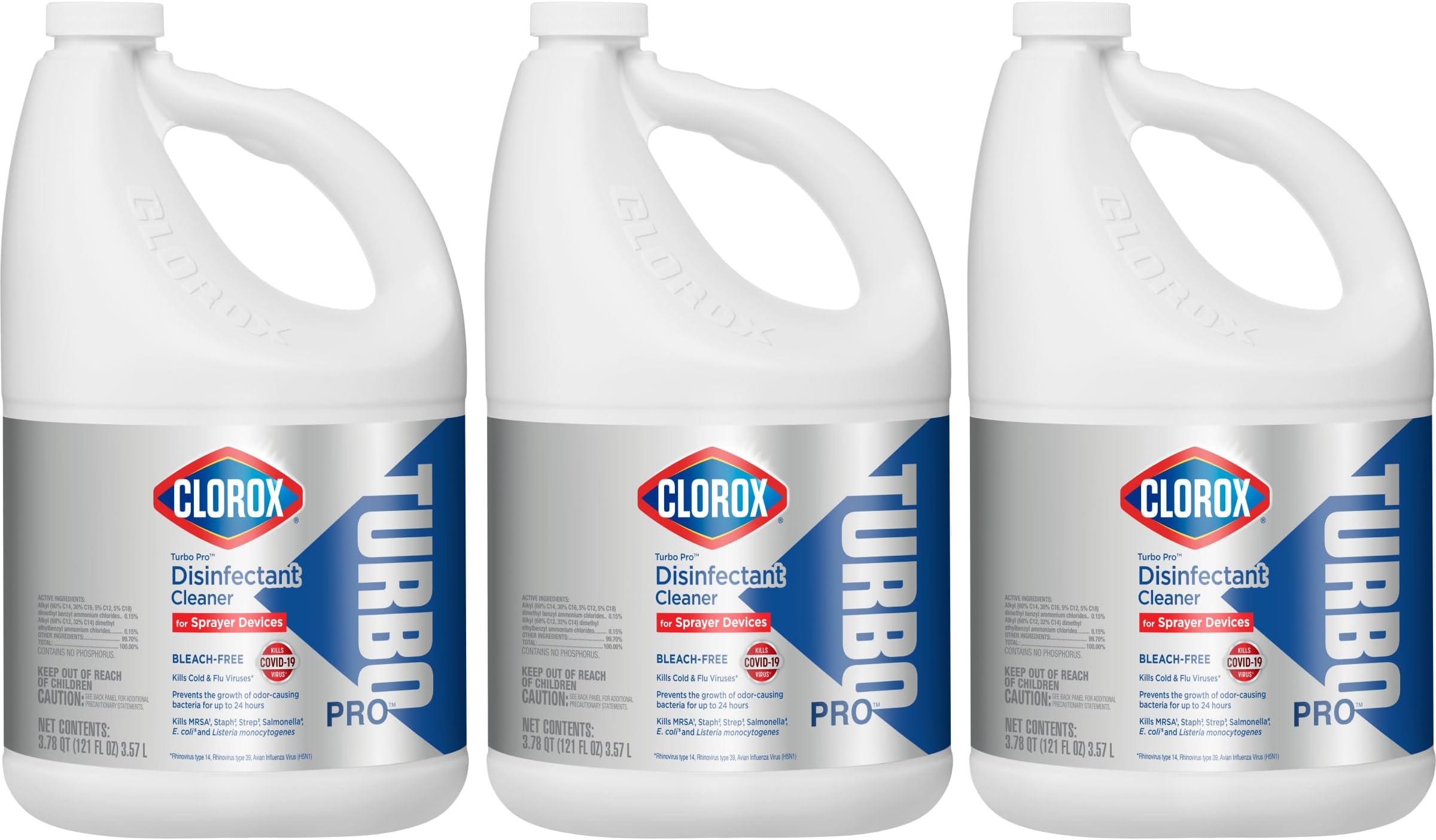 CloroxPro Clorox Turbo Disinfectant Cleaner for Sprayer Devices, Bleach-Free Healthcare Cleaning and Industrial Cleaning, Kills Cold and Flu Viruses, 121 Fl. Oz. - 60091 (Pack of 3)