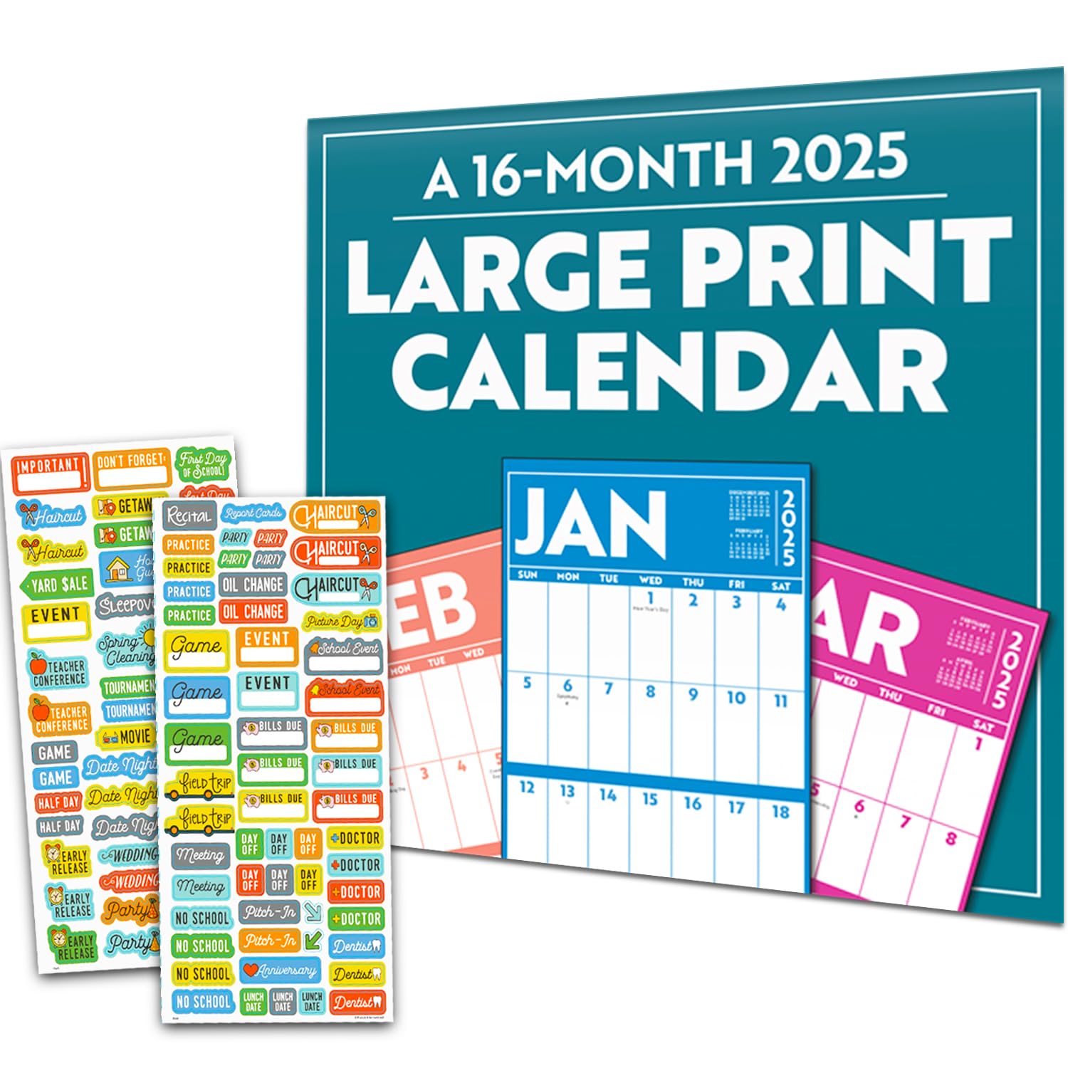 Amazon.com: Large Print Calendar 2025 - Deluxe 2025 Large Grid Mini Calendar Bundle with Over 100 Calendar Stickers (Low Vision Gifts, Office Supplies) : Office Products amazon-com-large-print-calendar-2025-deluxe-2025-large-grid-mini-calendar-bundle-with-over-100-calendar-stickers-low-vision-gifts-office-supplies-office-products