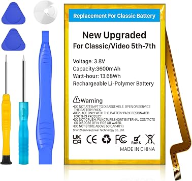 Replacement Battery for iPod Classic/Video Thin, 3600mAh High Capacity Battery Compatible with iPod Classic/Video Thin 5th-7th