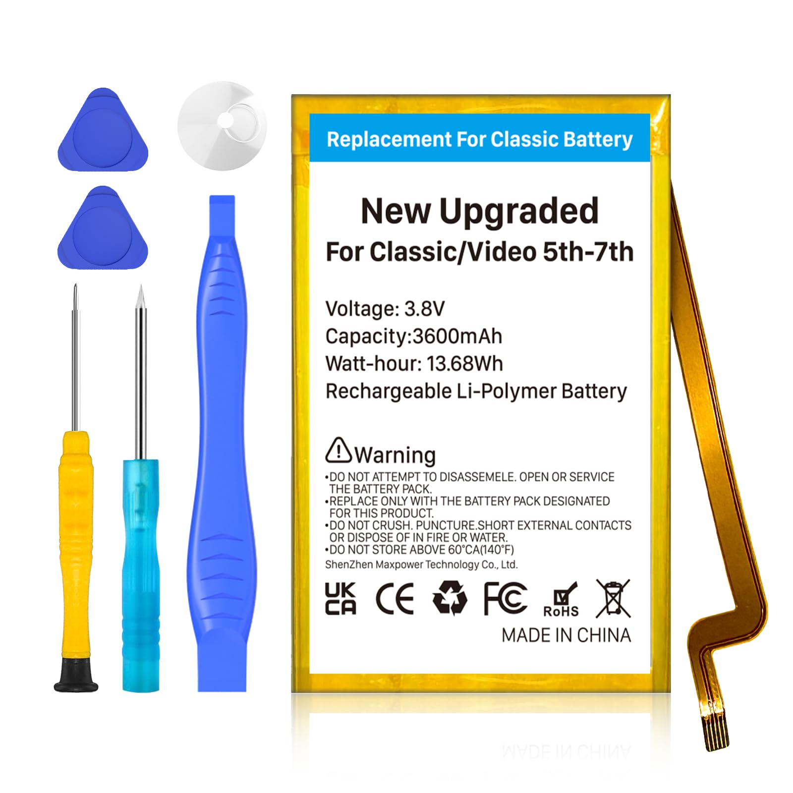 KOOAQQ Replacement Battery for iPod Classic/Video Thin, 3600mAh High Capacity Battery Compatible with iPod Classic/Video Thin 5th-7th