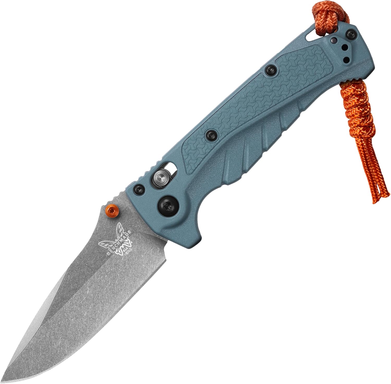 Benchmade – Mini Adira Outside, Water, Fishing Knife, Plain Edge Drop-Level Blade with Depth Blue Grivory Deal with (18065)