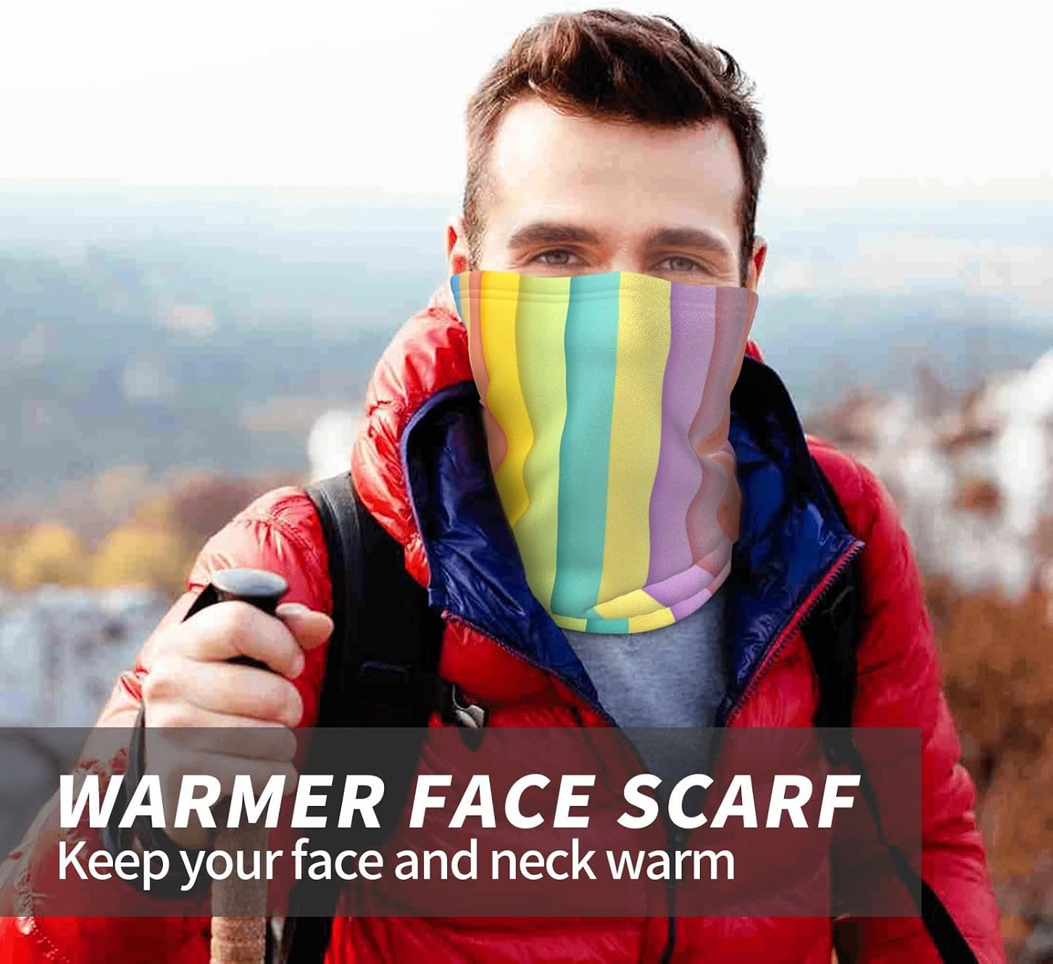 Winter Neck Warmer for Men Women, Rainbow Colored Stripes Neck Gaiter UV Sun Protection Face Mask Windproof Cold Weather Face Cover Thermal Ski Mask Scarf for Outdoor Sports Bandana
