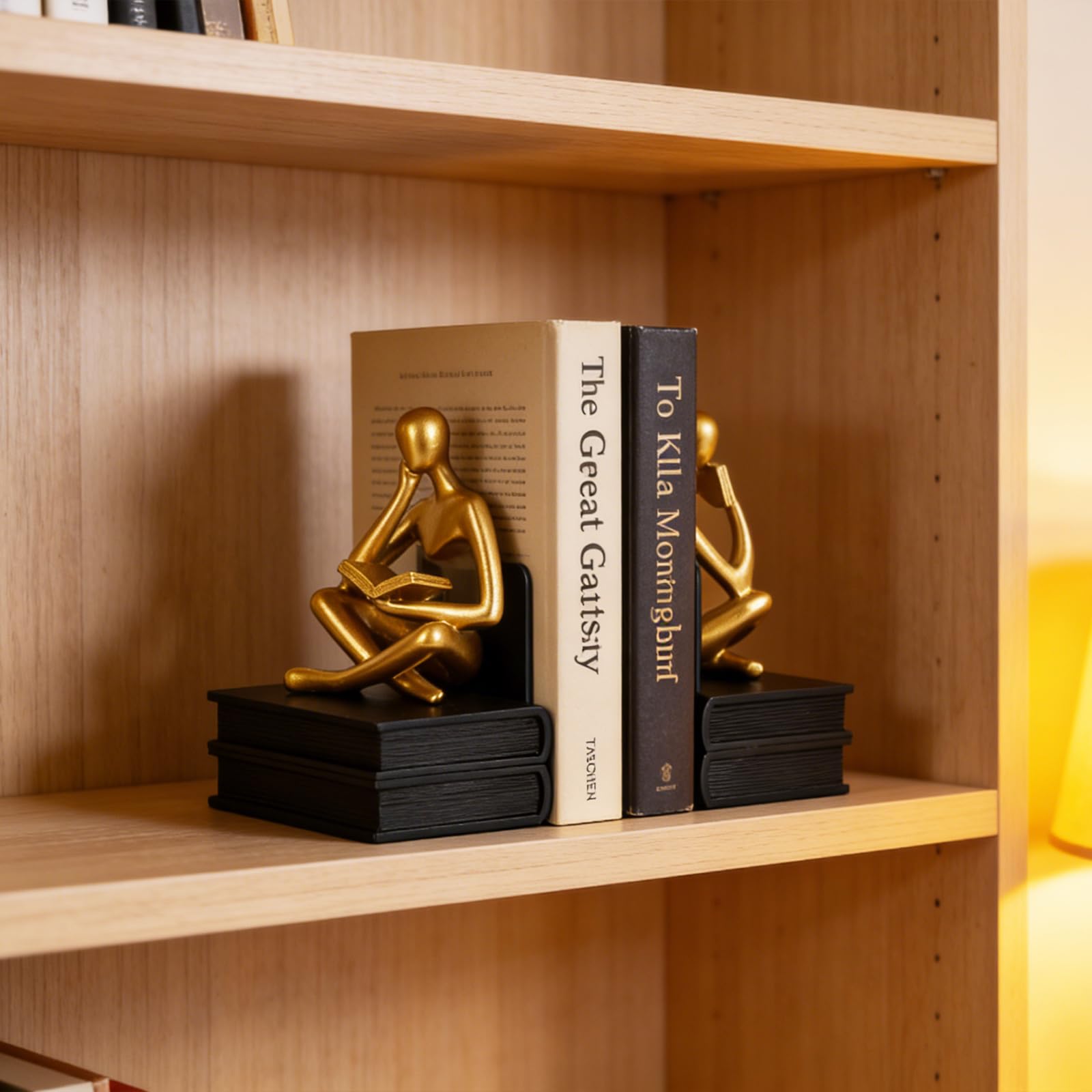 Reading Thinker - Fermalibri a forma di statua per mensole, fermalibri decorativi per amanti dei libri, fermalibri unici per casa, ufficio e decorazione per scaffali
