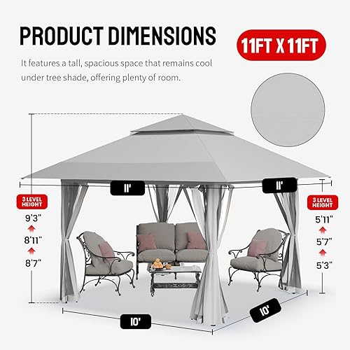 Miniatura 6 de CROWN SHADES - Cenador desplegable para exteriores, glorieta instantánea para patio, bloqueo central patentado, instalación rápida, bolsa de Gris