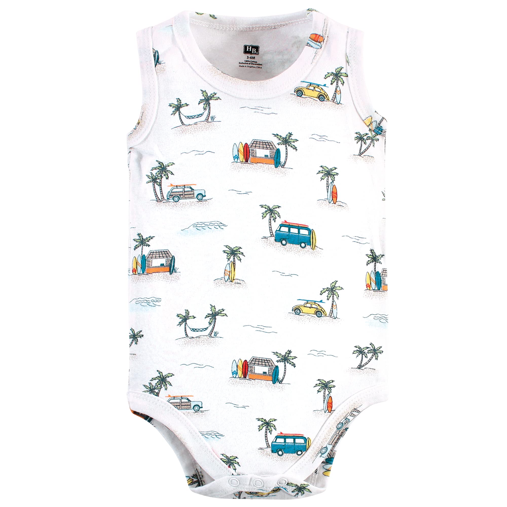 Hudson Baby Unisex Baby Cotton Sleeveless Bodysuits, Surfer Dude, 0-3 Months