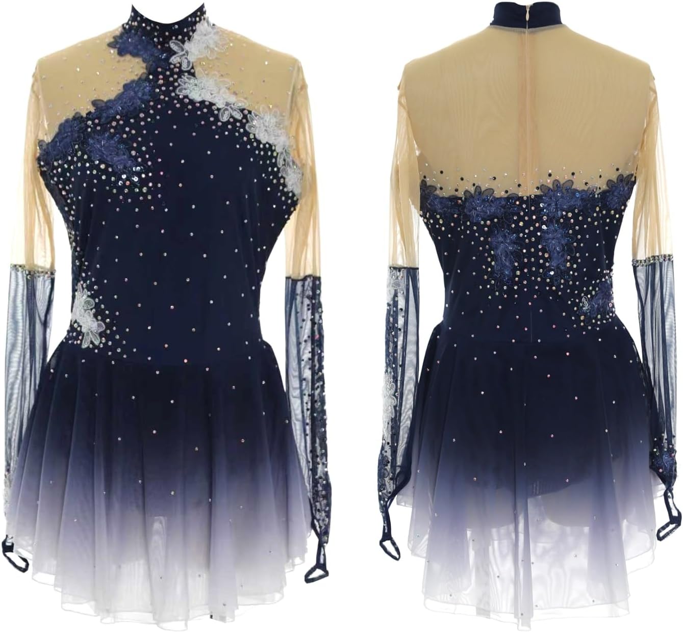 Long Sleeved Figure Skating Dress for Girls Handmade Speed Skating Suit for Women for Holiday Show