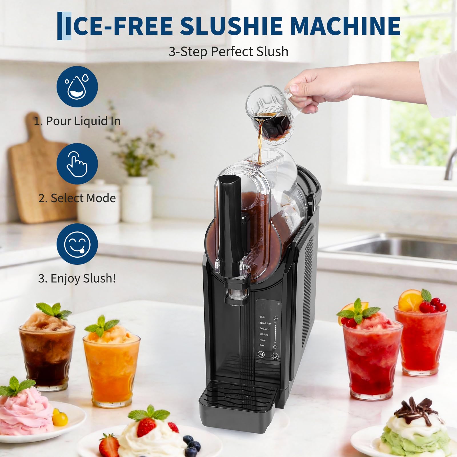 Máquina de granizado para el hogar, 3,0 l, 5 en 1 para granizados, cócteles, batidos, frappé y bebidas congeladas, 15-40 minutos de tiempo de fabricación, control de temperatura manual, limpieza