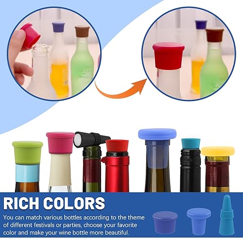 Miniatura 4 de Glarks Kit surtido de tapones de vino de silicona de 13 piezas, 3 tipos de sellador de botellas de vidrio de cerveza reutilizable, tapón de botella