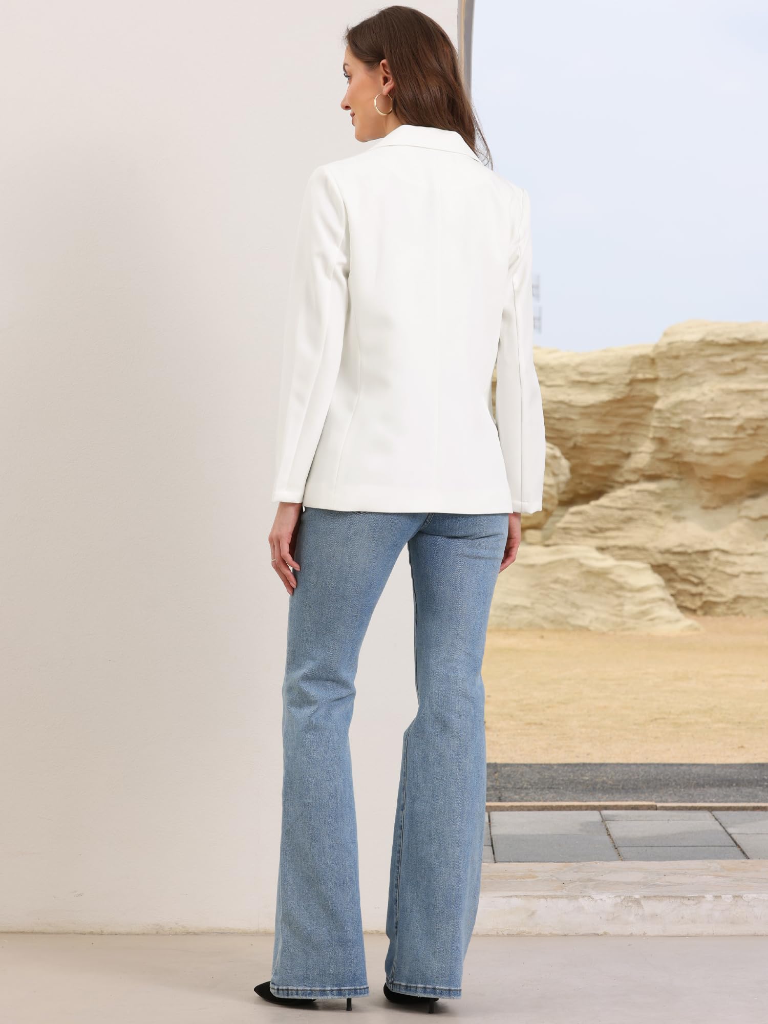 Allegra K Mujer Blazer Informal de Negocios con Solapa con Muesca Manga Larga Botonadura Sencilla para Trabajo