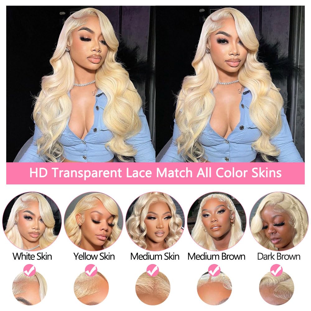 220% Density 13x6 613 Blonde Lace Front Wig Human Hair Body Wave Blonde Lace Front Wigs Human Hair with Baby Hair Glueless Wigs For Women 26 Inch