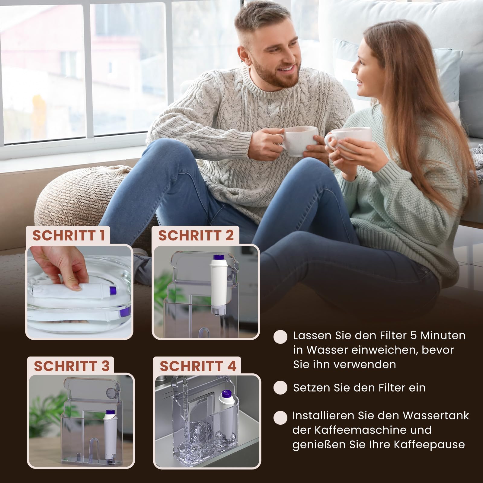 GOLDEN ICEPURE Wasserfilter Kaffeevollautomat Kompatibel mit De'Longhi DLSC002, SER3017 & 5513292811, ECAM, ESAM, ETAM, BCO, EC-Serie,6 stück