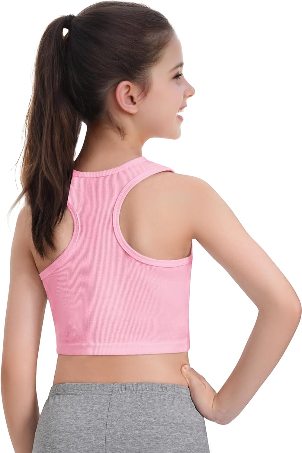 2 Pack Girls Tank Tops Cute Crop Tops for Teen Kids Ribbed Knit Athletic Dance Basic Top Size 5-14 Years - Image 4