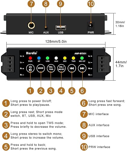 Miniatura 4 de Herdio Altavoces para exteriores de 400 vatios Bluetooth de 4 pulgadas con altavoz estéreo superior para interiores, patio al aire libre, sistema de
