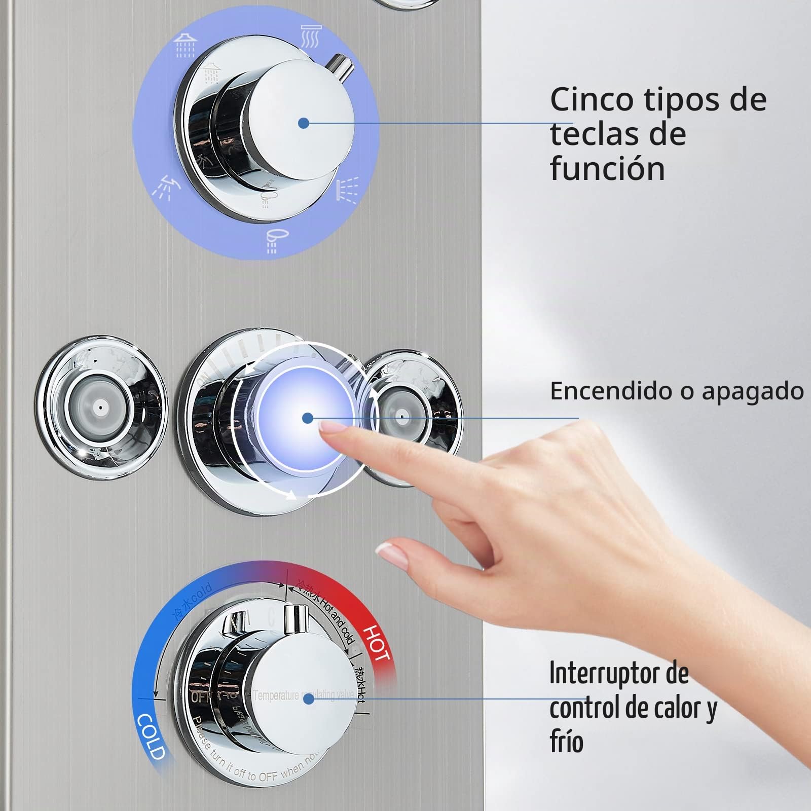 Columna Ducha Hidromasaje Níquel Cepillado LED Acero Inoxidable 6 en 1 Con Cascada y Ducha de Lluvia Montaje en Pared Columna Panel de Ducha