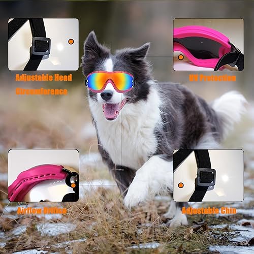 Miniatura 4 de Gafas de sol para perros para mascotas medianas y grandes, protección UV, protección contra el viento, protección contra el polvo, correa ajustable,