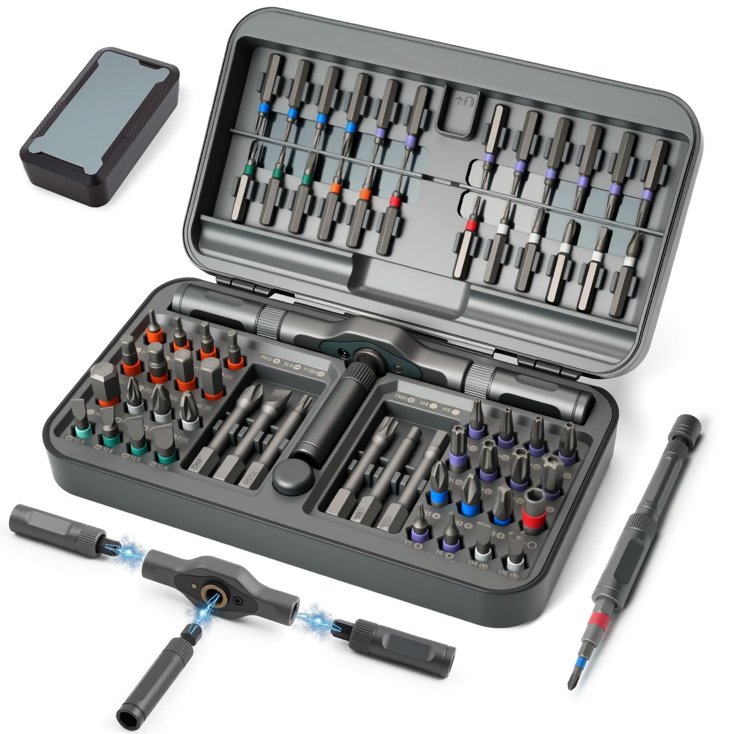 AXIVERSE Magnetic Ratcheting Screwdriver Set, 66 in 1 Ratchet Screwdriver Sets, S2 Steel Bits Screw Driver DIY, Suitable for Furniture Assembly, Precision Electrical Appliance Repair, Bicycle Tools