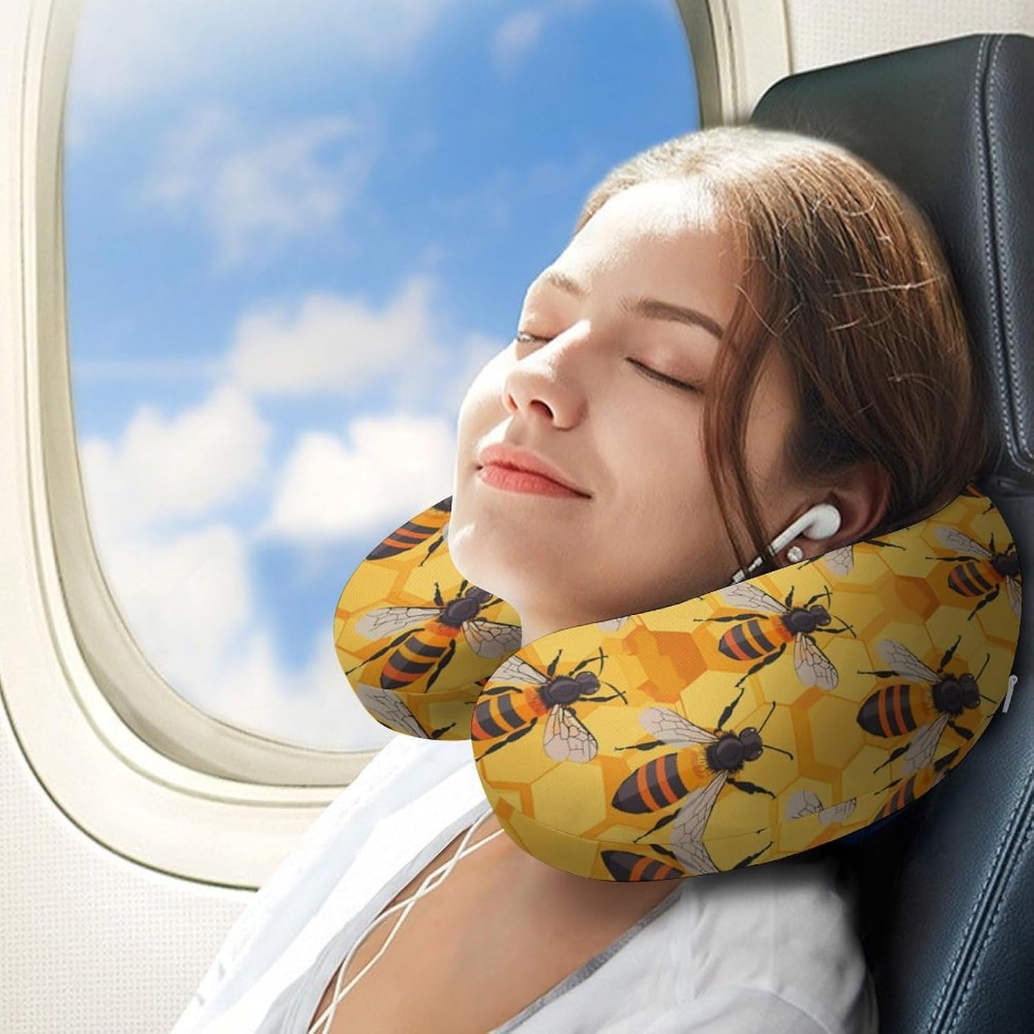 Bees Travel Pillow U Shape Neck Pillow Washable Pillowcase for Sleeping Chair