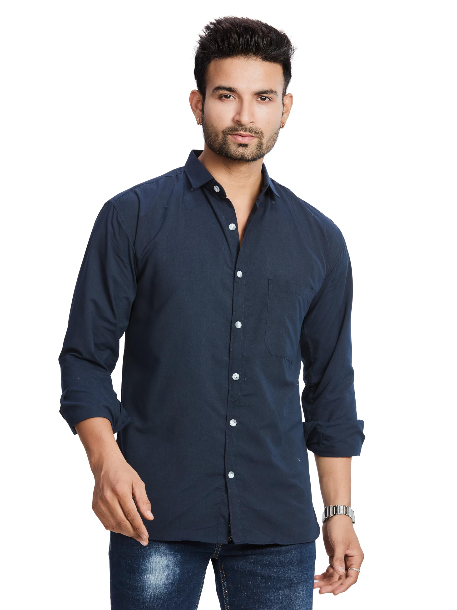 Men’s Solid Cotton Blend Shirt | Regular Fit Casual Formal Full Sleeve Button Down | Spread Collar Curved Hemline | Office Shirt for Men-picture-19