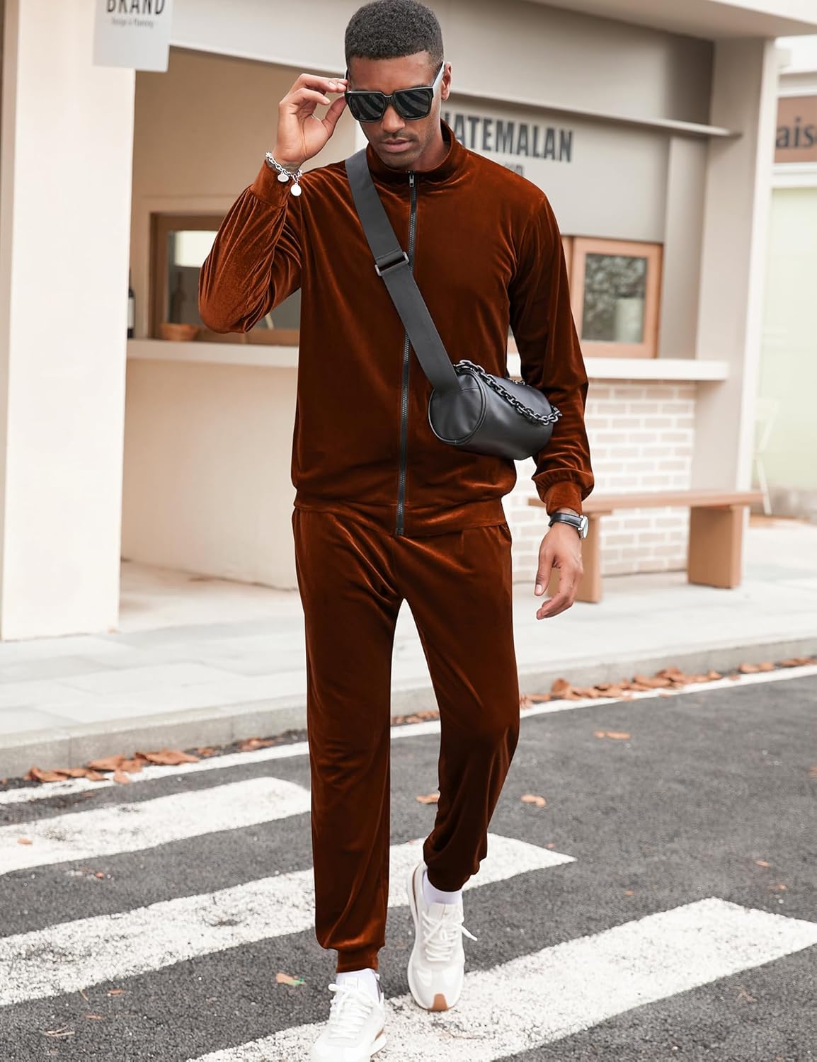 LecGee Mens 2 Piece Outfits Full Zip Velvet Long Sleeve Tracksuit Velour Casual Jogging Zipper Sweatsuit Set - Image 2