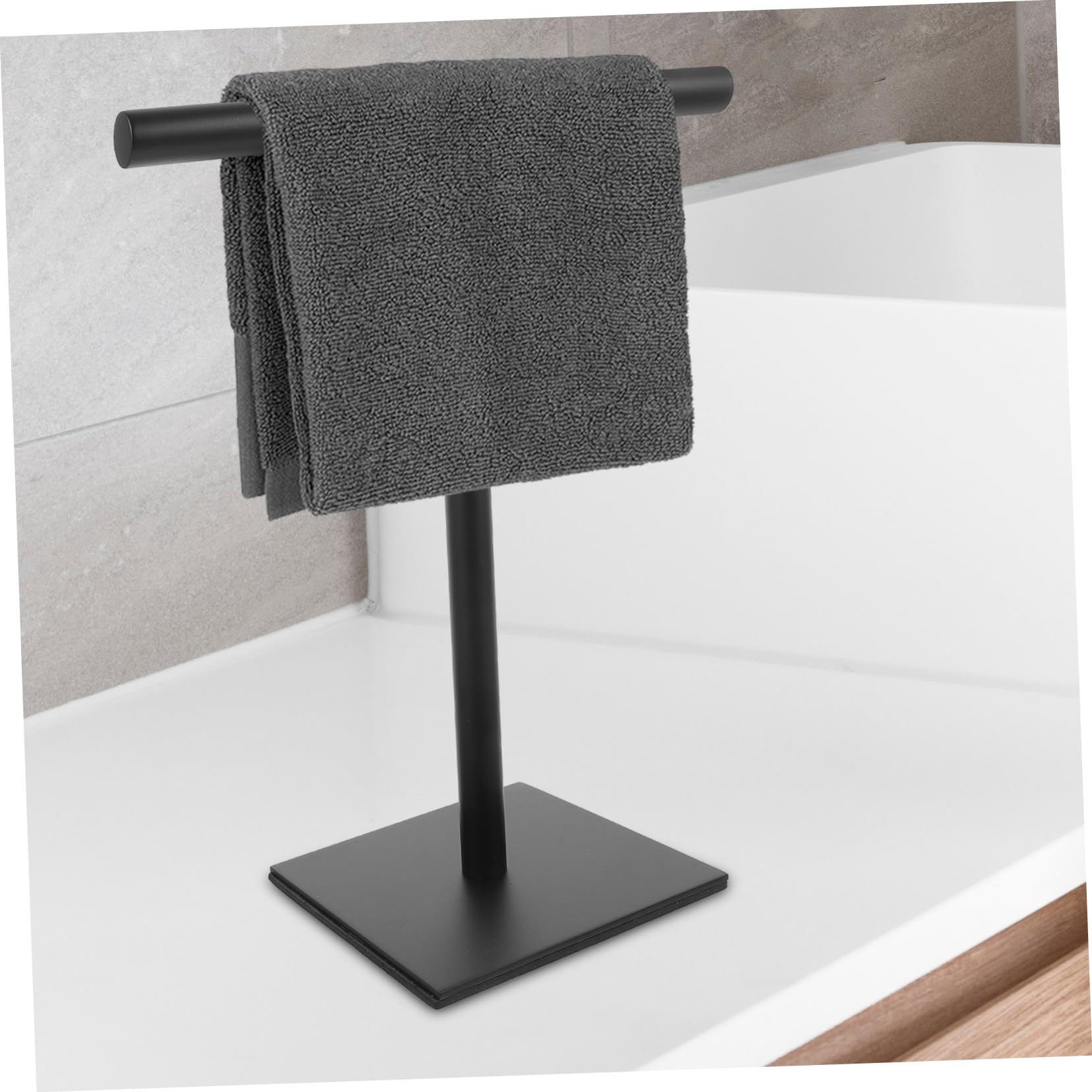 TOYANDONA Toallero de Mano de Acero Inoxidable Negro, Soporte Vertical Compacto para Toallas, Base Estable Antideslizante, Organizador para Baño y Cocina,