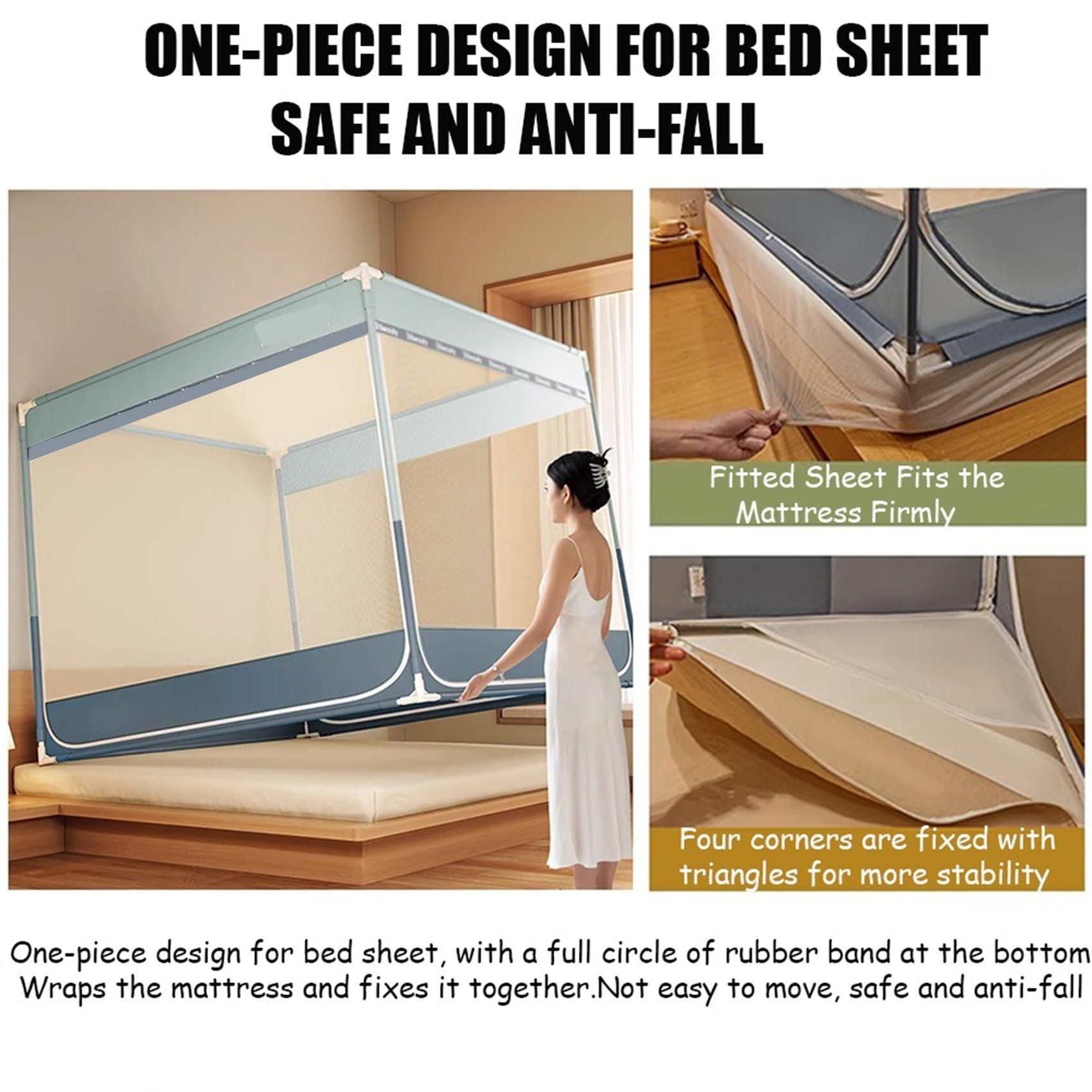 Bettzelt für Erwachsene & Kinder – Doppelbett-Zelt (180x200 cm) mit 3 Eingängen – Atmungsaktives Mückennetz & rutschfester Himmel ohne Montage – Schnelles Aufbauzelt für mehr Privatsphäre & Schutz(Gra