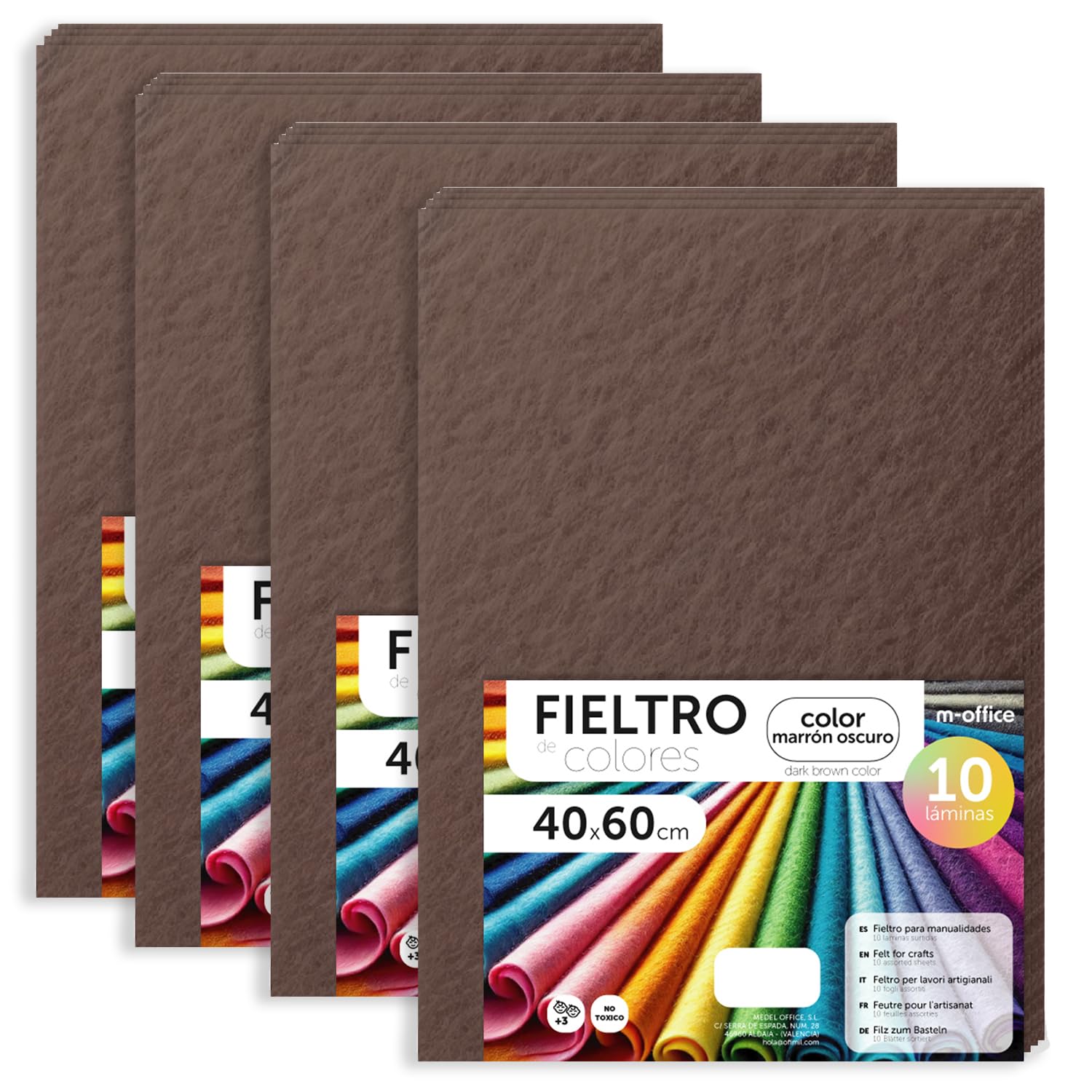 m-office Bastelfilz für DIY-Projekte, Filzplatten in bunten Farben, Weich und Flexibel, Material für Nähen und Patchwork Stoffe, Ideal Handarbeiten, Deko Kunsthandwerk, 20x30cm, (Dunkelbraun, 40 Stk)
