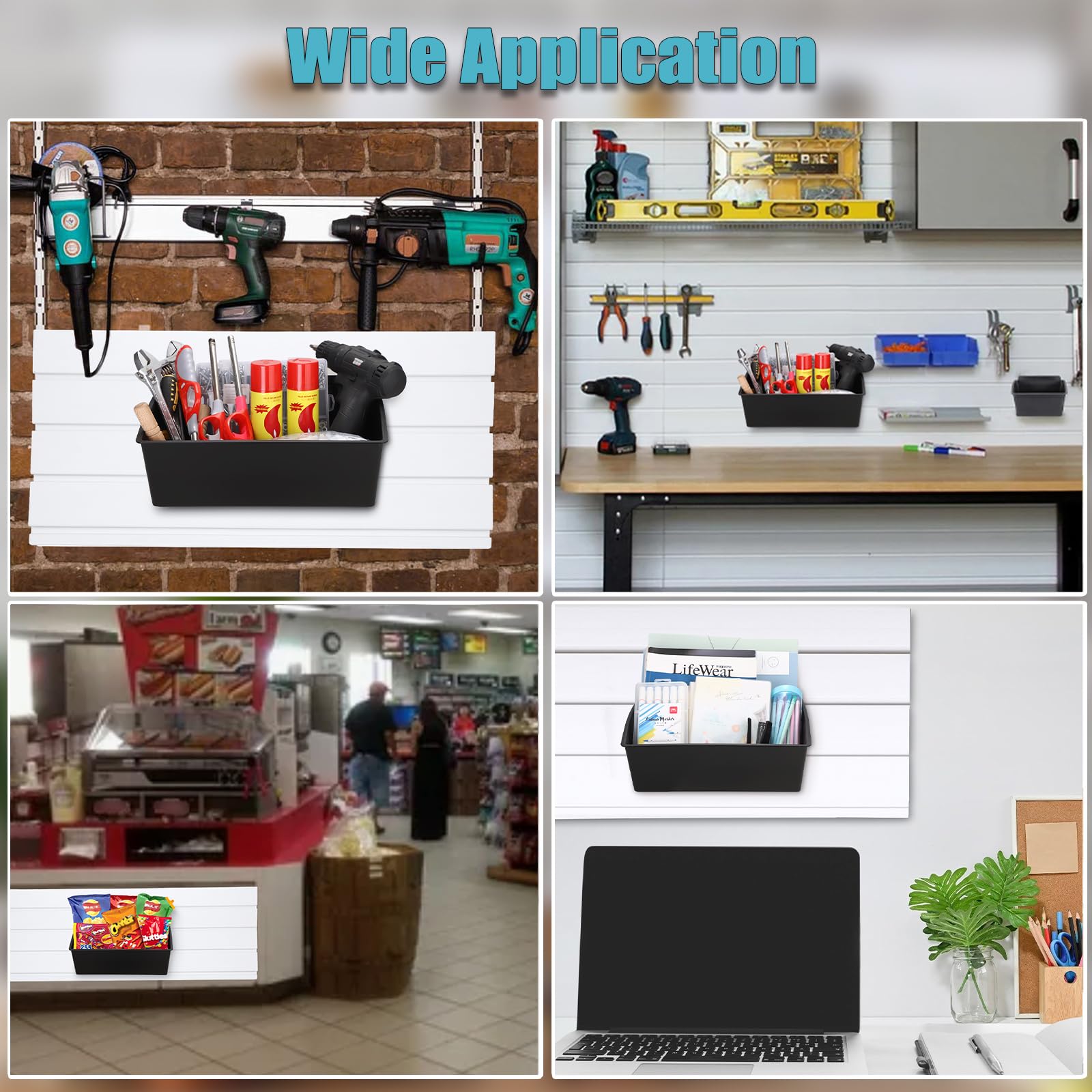 Sumnacon Slatwall Bins - 4 contenitori portaoggetti grandi per garage, in plastica, per riporre accessori da garage, impilabili, organizer per attrezzi per officine, centri commerciali