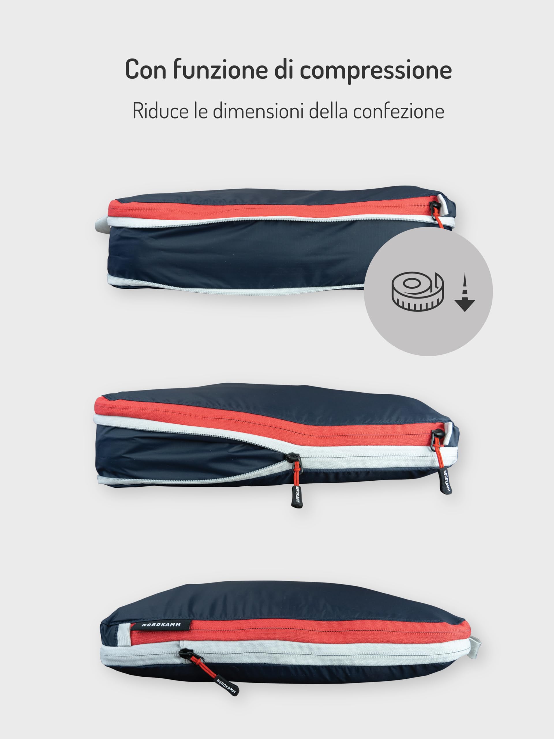 NORDKAMM Organizzatori valigia, Organizer con compressione, Set M, L, XL, blu