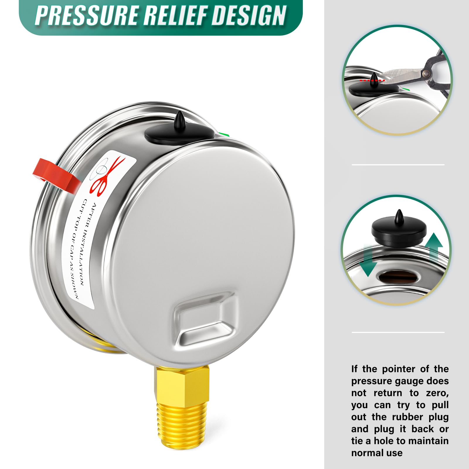 0-100psi Glicerina in acciaio inox liquido riempito manometro 1/8 NPT 1,5 "Dial, montaggio inferiore progettato per test di pressione di acqua, olio e aria (con indicatore di gamma)