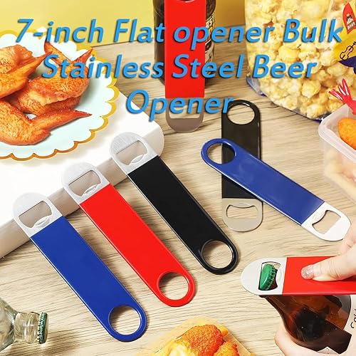 Miniatura 4 de AKOAK 1 paquete de abrebotellas plano de 7 pulgadas, abridor de cerveza de mano de acero inoxidable para camareros profesionales, hogar diario,