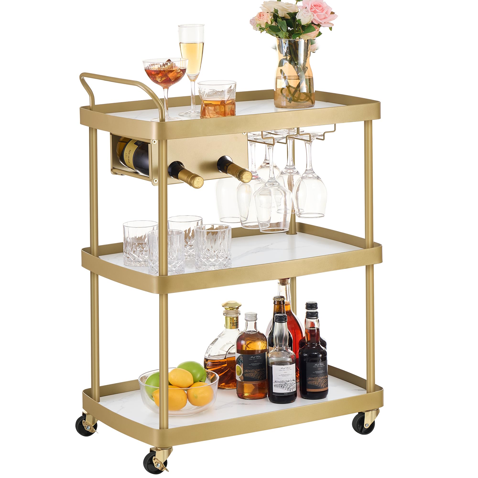 SONGMICS Bar Cart - 3-Tier, Glass Rack & Wine Storage