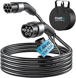 QIAO Typ 2 Ladekabel 7.4 KW 10 M 32 A einphasig | IEC 62196 für VW, Tesla, BMW, Mercedes, Audi, Škoda u.a. – für die meisten Typ-2-Fahrzeuge geeignet, inkl. Tasche