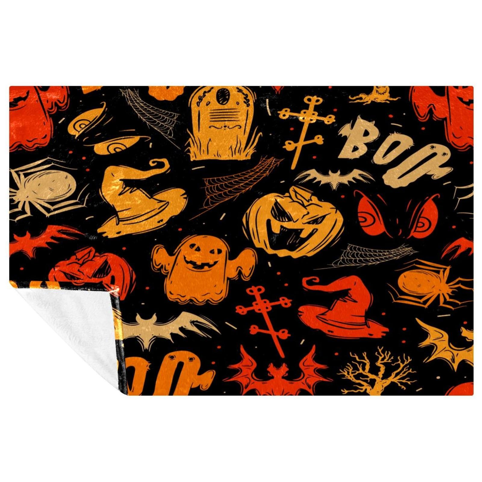 Couverture Halloween fantôme citrouille plaid canapé lit 150x100cm