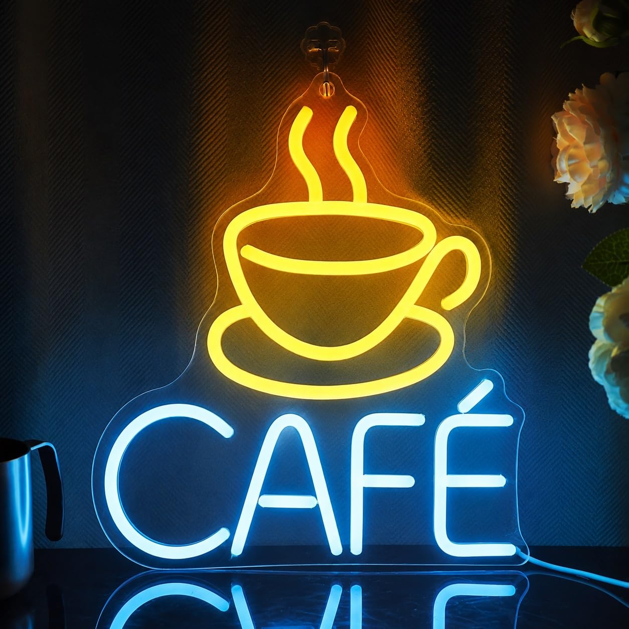 Signs Lamp "CAFÉ" Neon Sign Coffee Cup With Steam Design