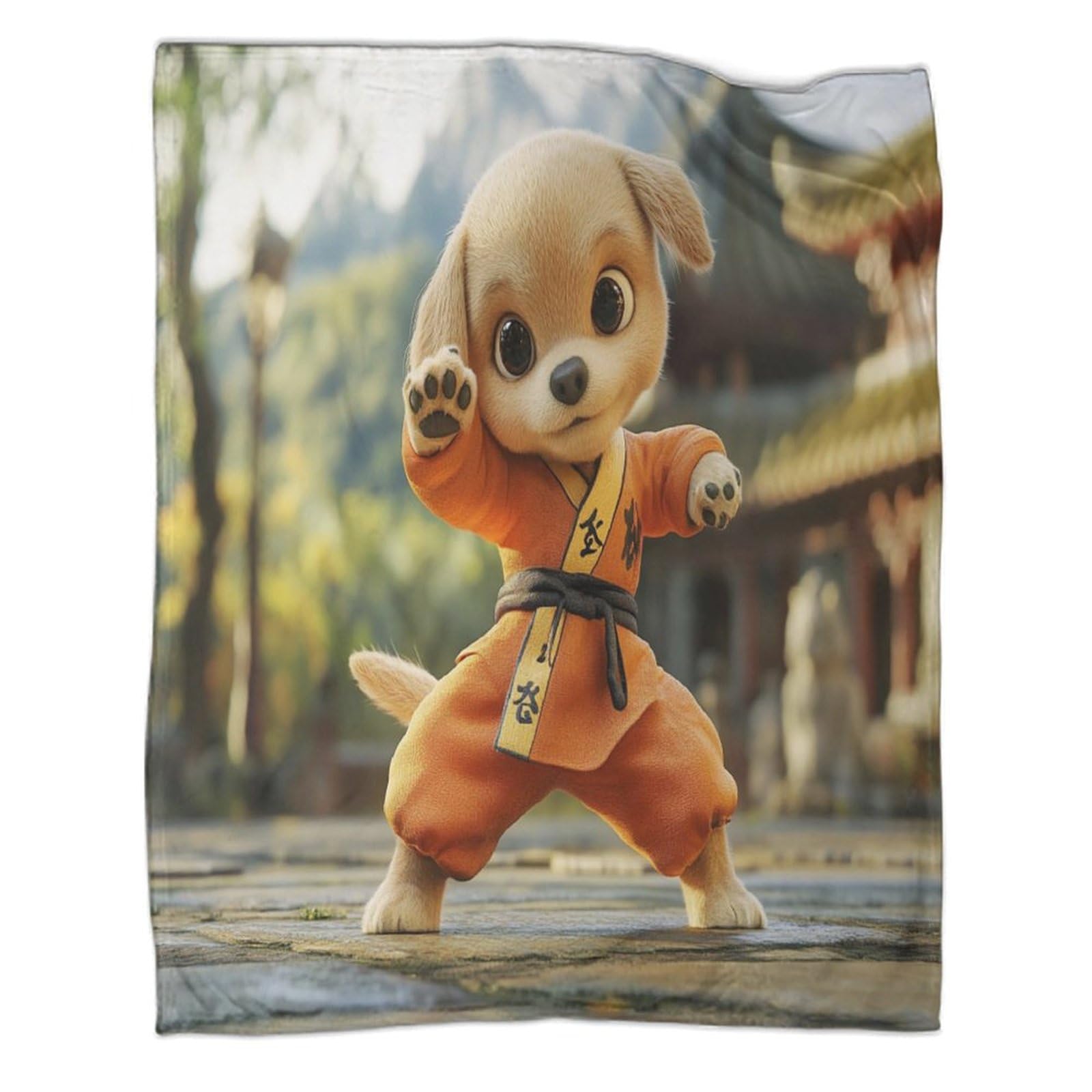 Couverture polaire en flanelle Kung Fu Chien douce 180x200cm pour lit et canapé