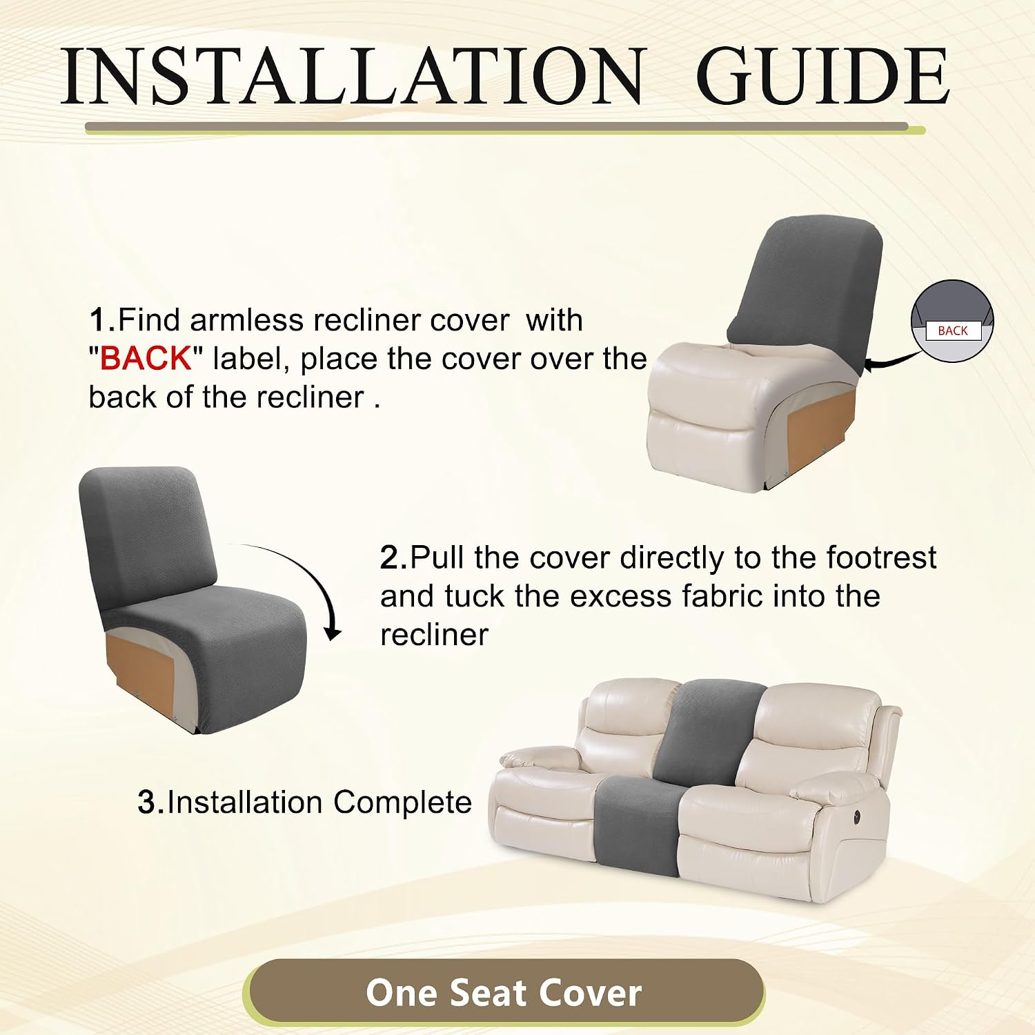 100% Waterproof Recliner Additional Seat Cover Fleece Stretch Reclining Sectional Couch Cover L Shape Recliner Sofa Cover Washable Non Slip Recliner Slipcover Protector (1 Seat, Light Khaki)