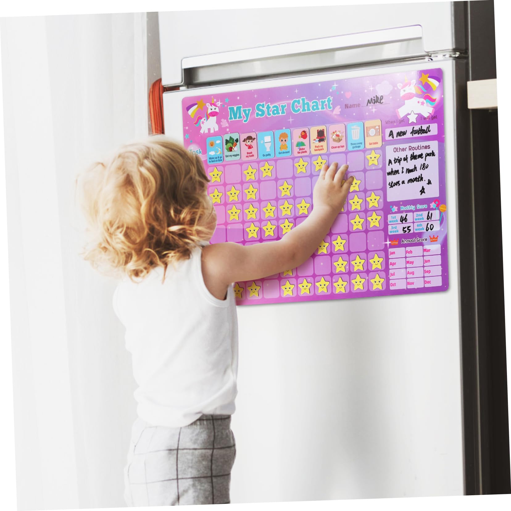Tabla de Recompensas 1 Juego Plástico Magnética para Hábitos | Decoracion Colegio, Superficie Escribible, Incluye Bolígrafos y Pegatinas de Recompensa