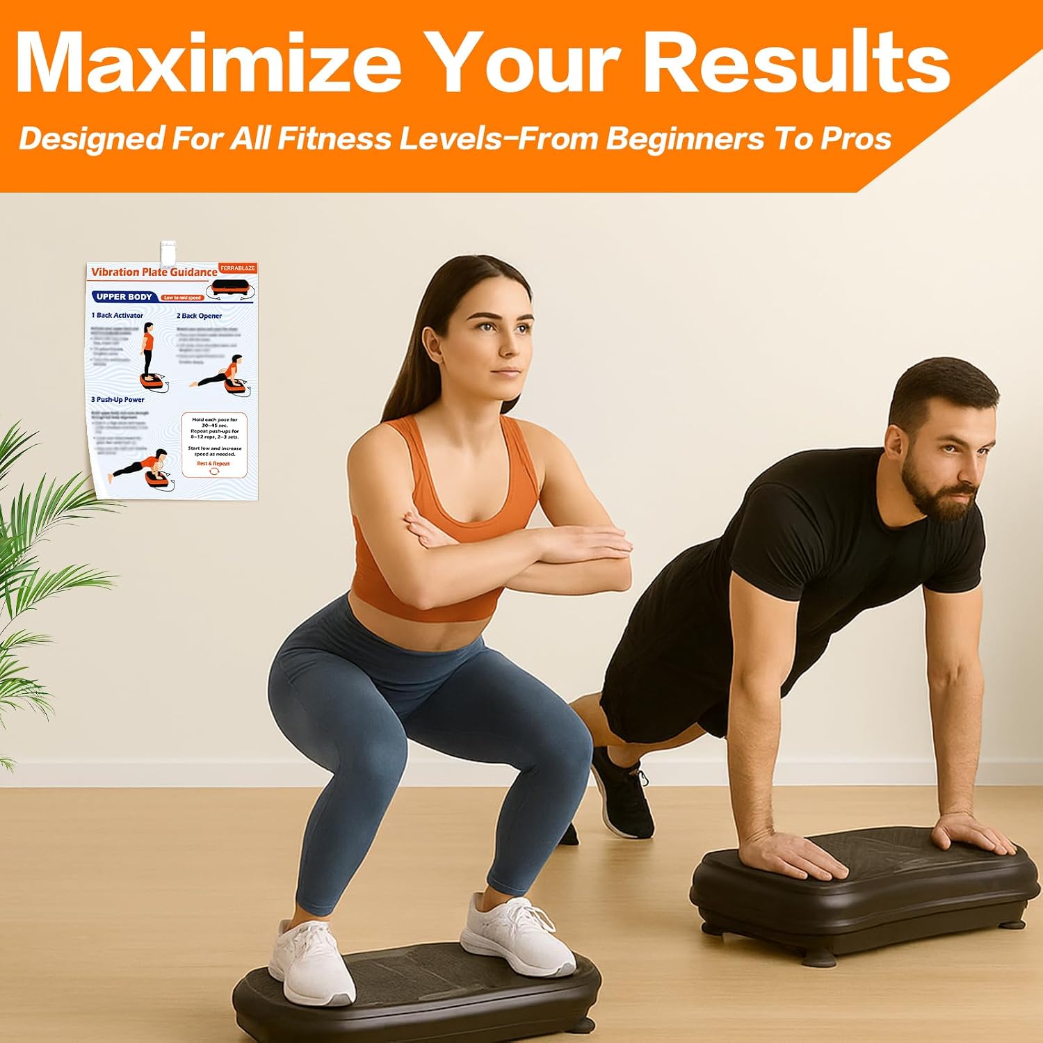 Whole Body Vibration Plate Workout Poster Set – 6 Exercise Wall Charts & 2 Fitness Planners for Home Gym, Full Body Guide for Vibration Platform, Dumbbells & Resistance Bands