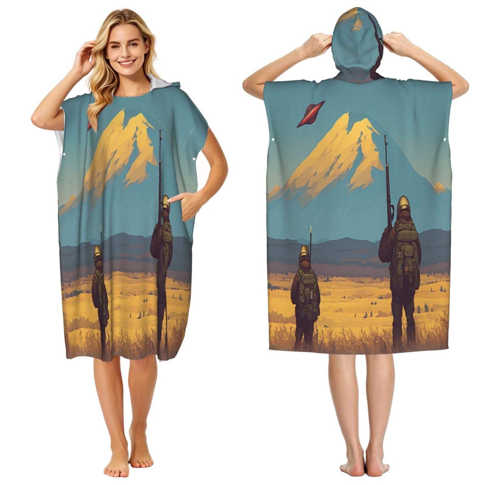 KLGRTJHK Fighting Aliens Adult Hooded Beach Poncho Towel 43"X35"