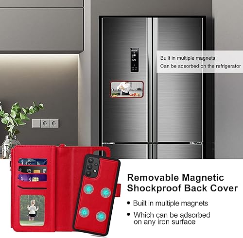 Miniatura 4 de JZASES Funda para Galaxy A32 5G, 2 en 1 magnética desmontable a prueba de golpes, funda de piel sintética con ranura para tarjeta para Samsung