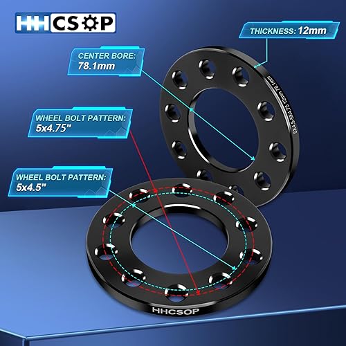 Miniatura 5 de Espaciadores universales de rueda de 5x4.5 5x114.3 5x4.75 para FordJeepToyotaHondaNissan, 4 adaptadores de rueda de 12 pulgada (0.472 in) para