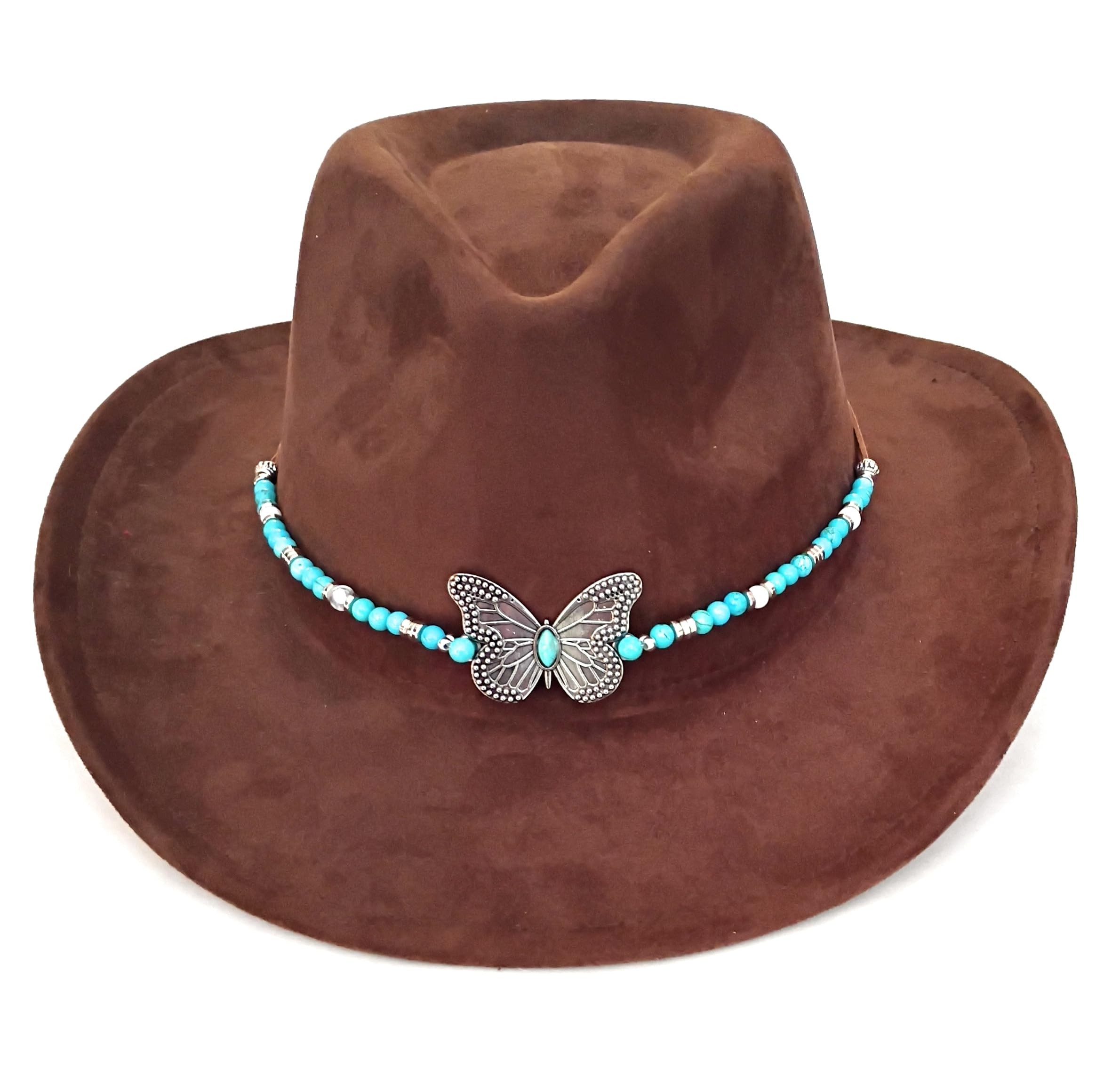 Butterfly hat with brown band Western Cowboy Hat For Men Women, Rustic Mettalic Butterfly  main image 3