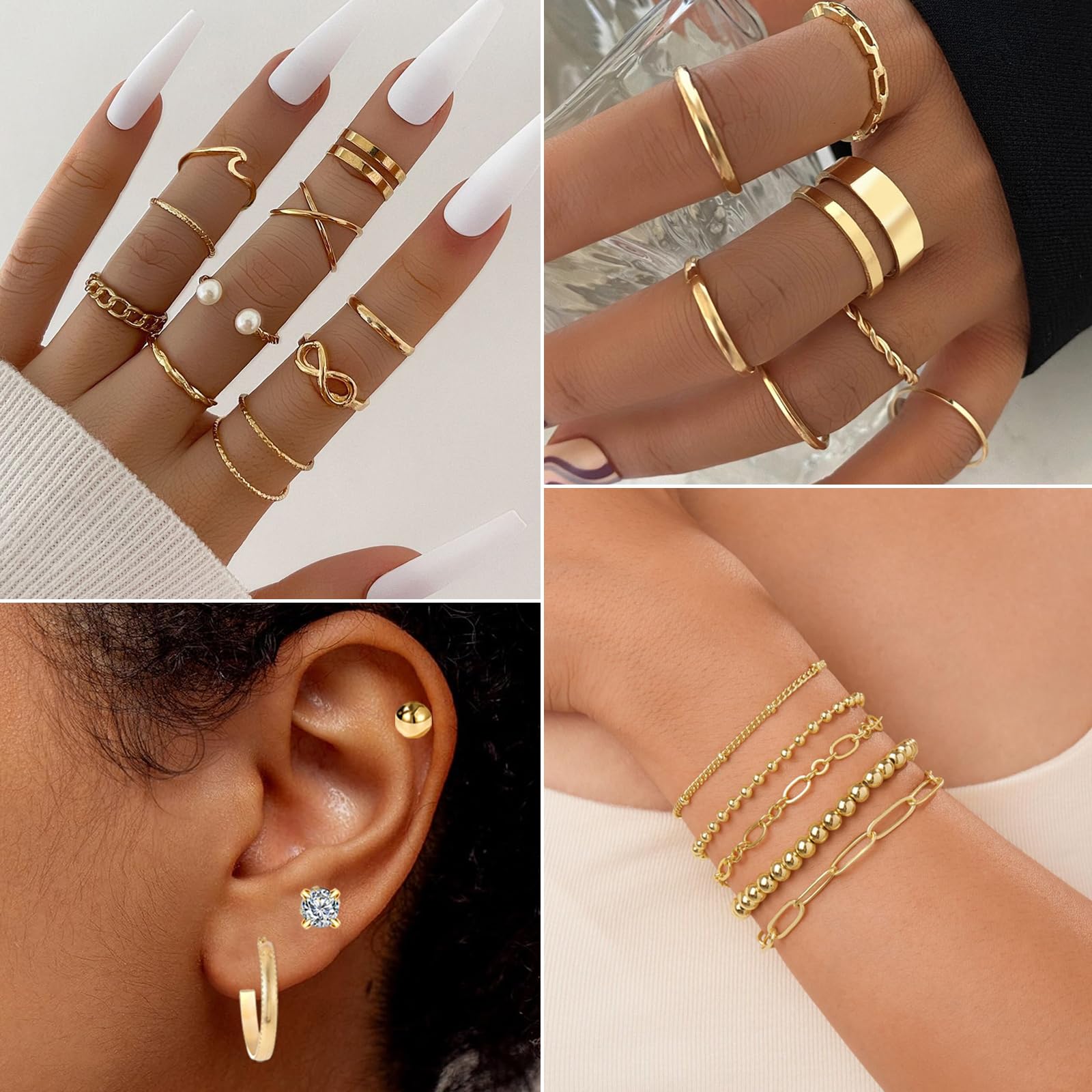 Joyas de Mujer - Set de 40 Piezas: Brazalete Dorado, Cadena y Collar Oro, Gargantilla y Choker Dorado, Bisutería, Joyería y Colgante para Mujeres, Oro — view 7