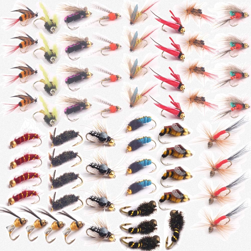 RoseFlower Fly Fishing Accessories, Professional Dry Fishing Flies, Artificial Bait Set, Dry Flies Fly Bait, Fly Fishing Lure Set with Waterproof Box for Zander Bass Fish Bass Salmon Trout
